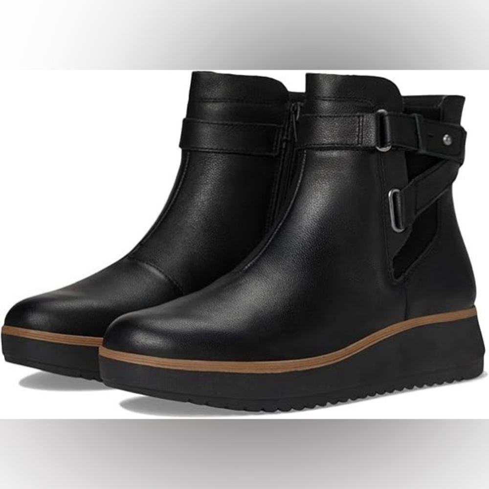 Clarks Black Ankle Boots with Tan Sole